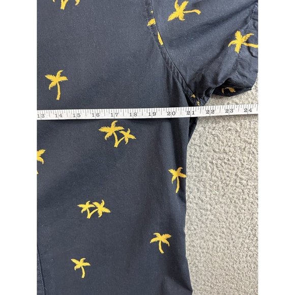 Denim & Flower Shirt Mens Size Large Blue Palm Tree Button Up Short Sleeve - Picture 7 of 11